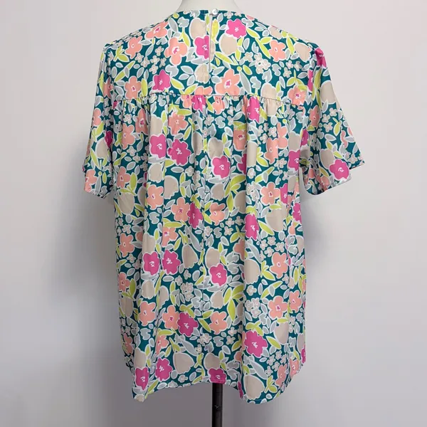Jodifl Floral Babydoll Blouse M Teal Pink Orange Short Sleeve Boho Spring - Image 5