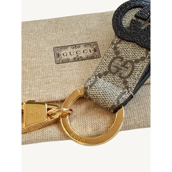 Gucci Interlocking G Keychain Ring Bag Charm GG Supreme Black Leather 701432 NIB - Image 13