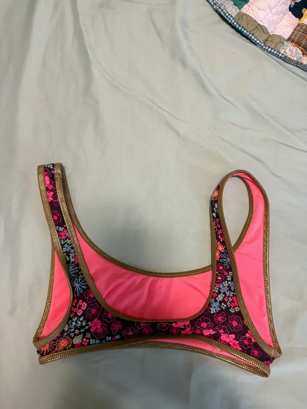 AERIE Floral & Gold Trim Bikini Top Size S - Image 2