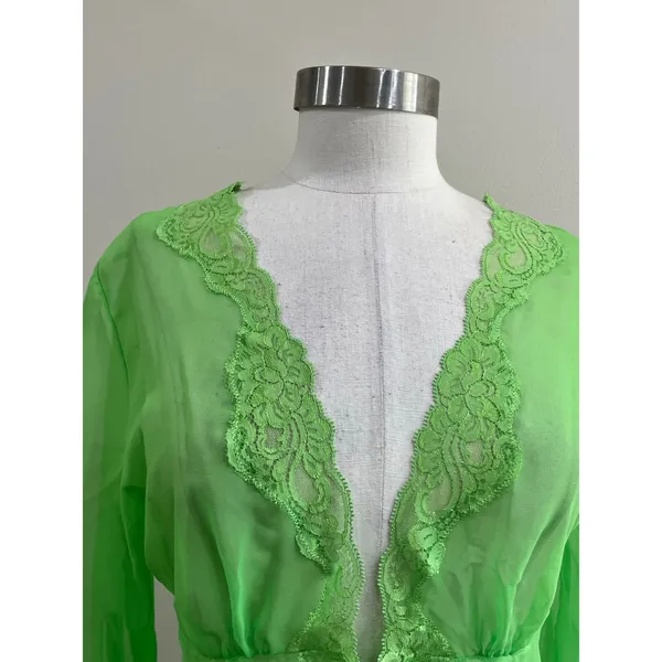 Shirley of Hollywood Sheer Lace Robe Lingerie‎ Coquette Green S/M - Image 4