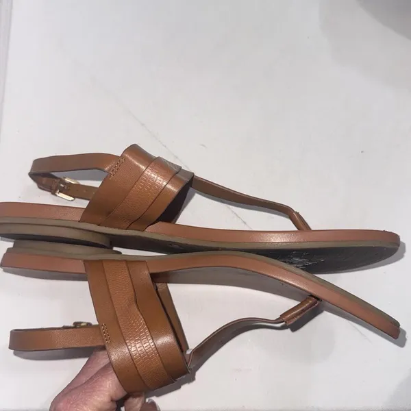 MICHAEL KORS Thong Sandals Brown Faux Leather Slingback Designer Shoes Sz 10‎ M - Image 13
