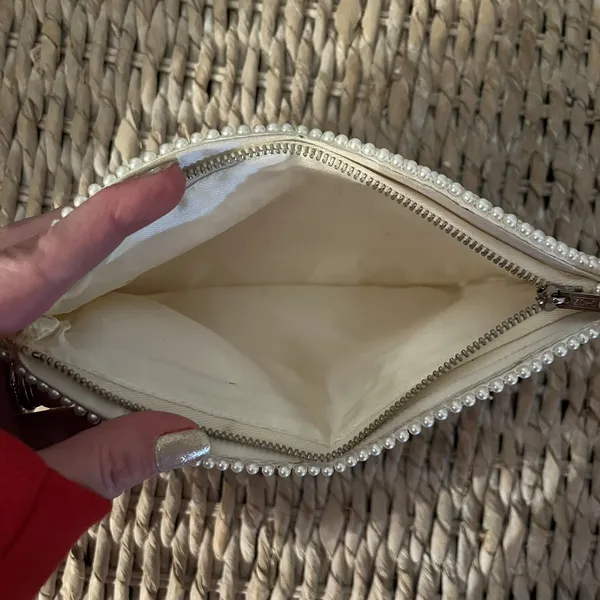 Vintage Purse White Beaded with Satin Lining Art Deco Small Zip‎ Closure Star - Image 4