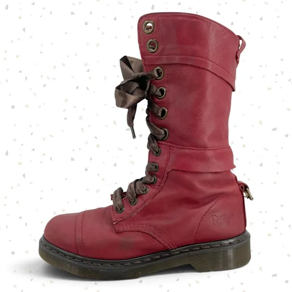 Dr. Martens Triumph Boots Red Oxblood Leather Pirate Fold Down Floral Boots US 9 - Image 4