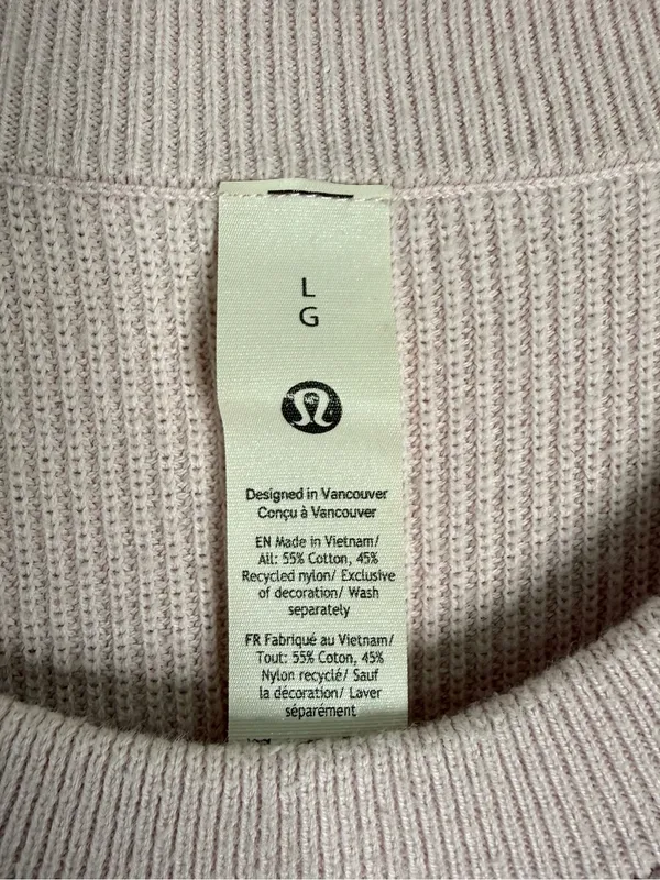 Lululemon Women’s Large Pink Ribbed Long Sleeve Crewneck Sweater - Image 3