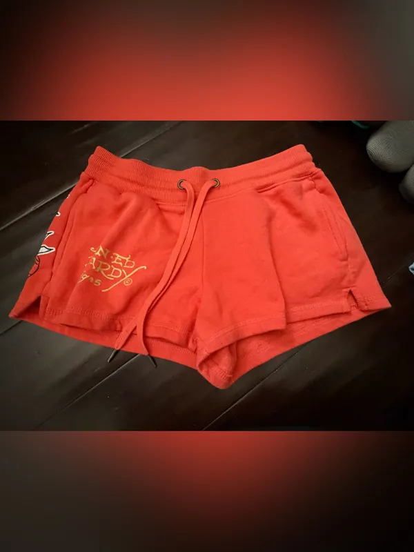 Ed Hardy Orange Shorts with Gold Graphic Small - Image 2