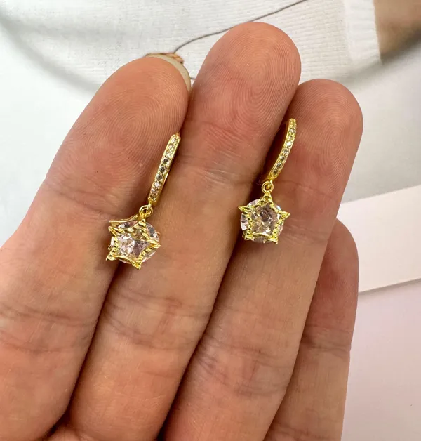 CZ Star Dangle Drop Earrings for Women,Pentagram Earrings - Image 4