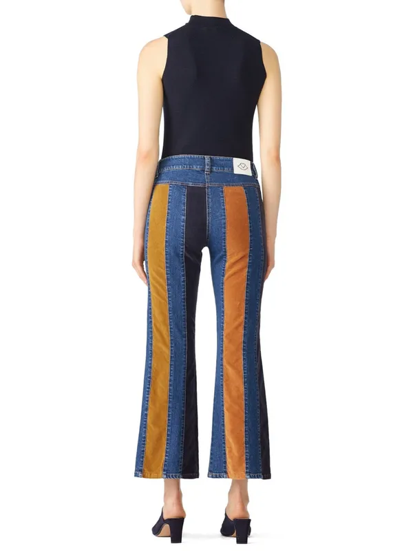 See by Chloé Flared Patchwork Striped Jeans Size 24 - Image 3