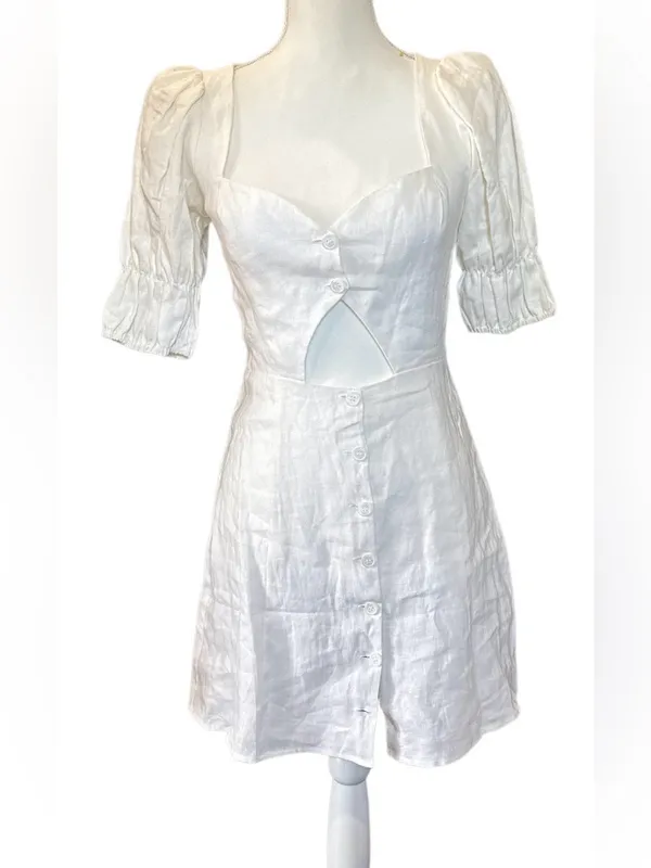 Reformation Clay Dress with mini Linen cut out puff shoulder - Image 4