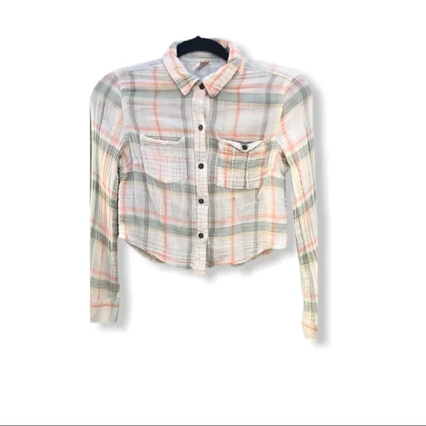 Free People Plaid Cotton Crop Shirt‎ - Image 8