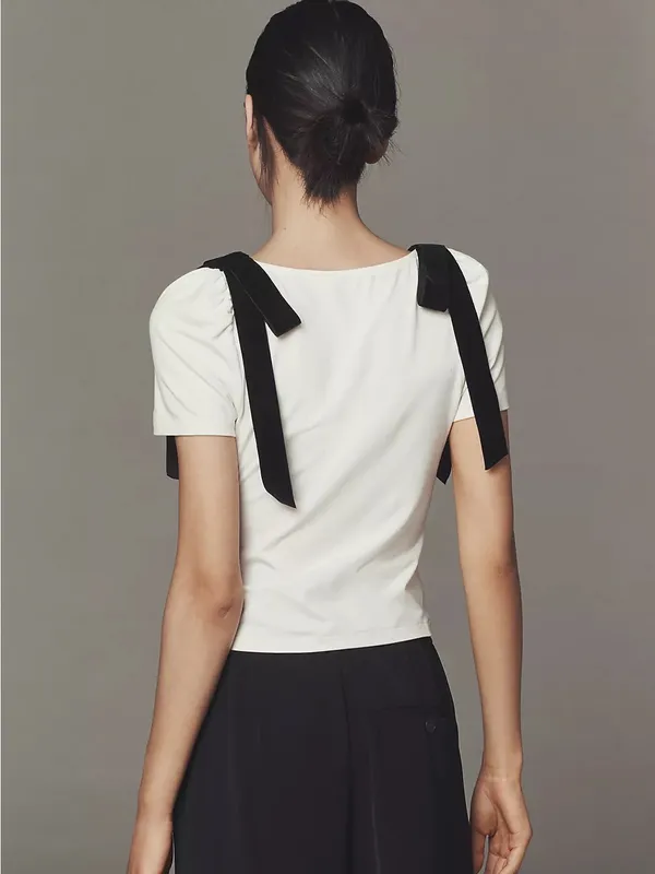 Anthropologie Mare Mare Bow Puff-Sleeve V-Neck Top - Image 2