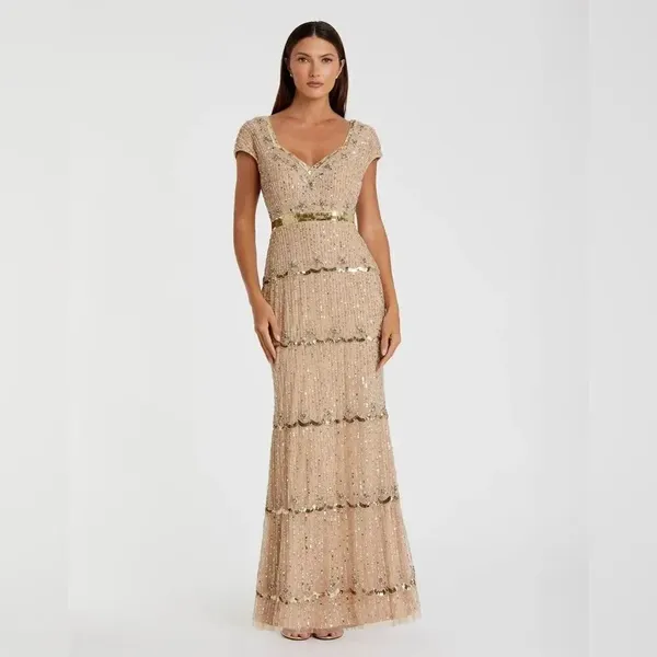 NWT Mac Duggal 9089 Cap Sleeve Embellished Gown Nude 8 - Image 3