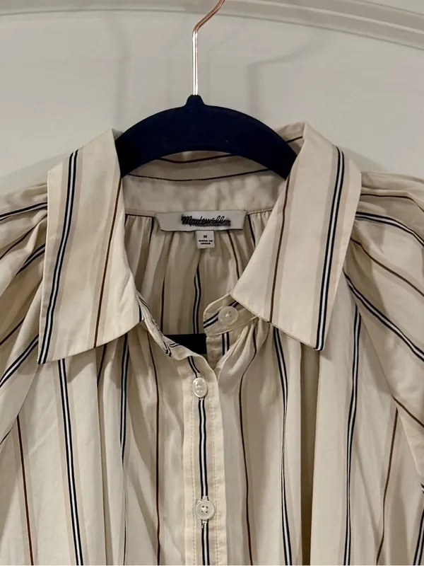 NWT Madewell Striped Puff Sleeve Button Front Blouse Medium Cotton Top - Image 7