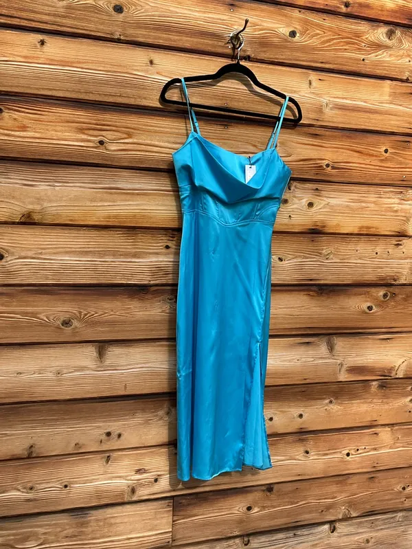 Steve Madden Size S Blue Drape Front Corset Satin Slip Dress - Image 5