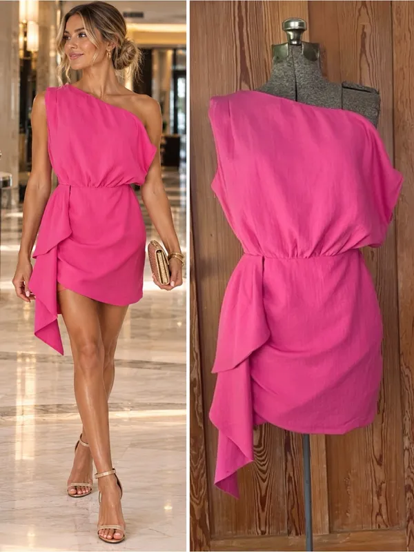 NWT Showpo Niana Hot Pink One Shoulder Draped Ruffle Mini Dress Sz 4 💛🎀 - Image 2