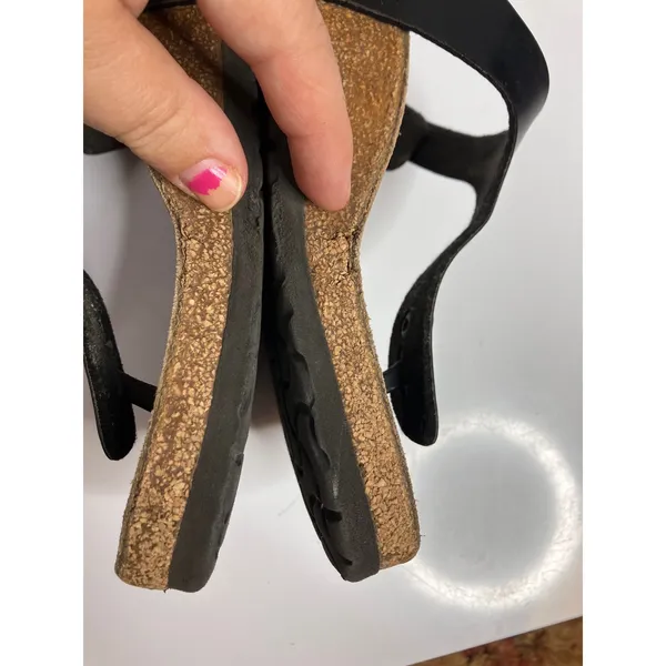 Birkenstock Gizeh Sandals Womens 40 Black Fair Thong Cork Footbed T-Strap - Image 9