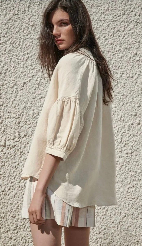 Zara Linen Blend Balloon Sleeve Top - Image 3