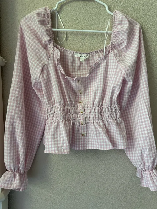 mine Pink Gingham Smocked Peplum Blouse - Image 5