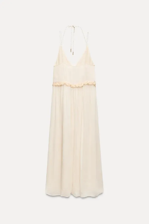 Zara Cream Maxi Dress long flowy bohemian summer casual vacation sundress wedding - Image 8