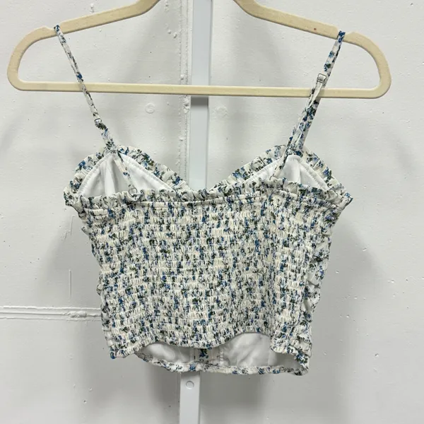 Altar'd State Ivory Blue Floral Ruched Smocked Crop Cami Top Small Romantic - Image 2