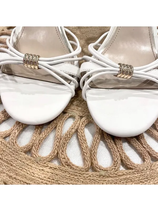 White House Black Market Gold Detail Strappy White Leather Sandal Size 8.5 - Image 7