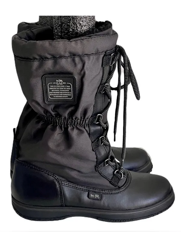 Coach Black Nylon and Leather ‘Sage’ Fleece-Lined Lace Up Winter Boots, Size 7.5 - Image 3