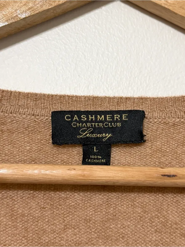 Charter Club Cashmere V Neck Sweater Size Large Women’s Neutral Tan Beige - Image 3