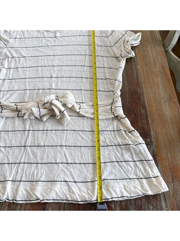 Anthropologie T.La Annabelle Off-White Black Striped Short Sleeve Tie Waist XL - Image 9