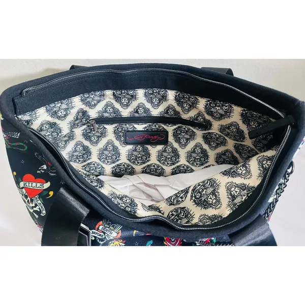 NWT Ed Hardy Black Tattoo Flash Skull Y2K Tote Shoulder Bag Charms Love‎ Kills - Image 5