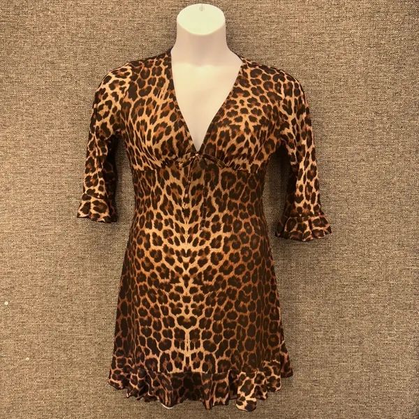 Missguided‎ Leopard Babydoll Dress Brown 10 - Image 2