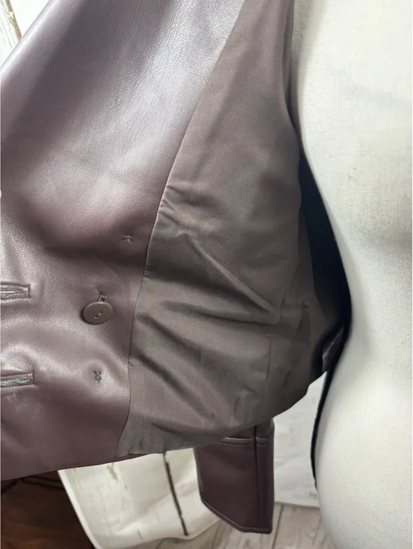 LOFT Versa Faux Leather Cropped Double Breasted Blaze Sz XSP Brown Espresso - Image 10