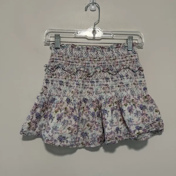 LoveShackFancy Camilla Mini Smocked Ruffle Skirt in Positano Blue Floral‎ Size P - Image 3