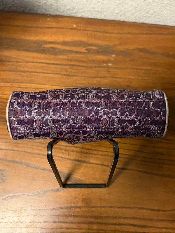 coach Purple Jacquard Cosmetic Case with Metallic Accents Coach charm added - Image 5