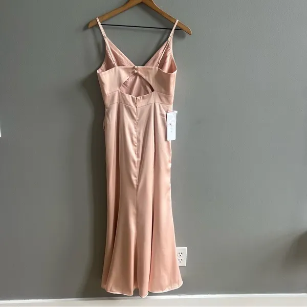 AZAZIE SHANIA NWT Rose Gold Sheath V-Neck Pleated Stretch Satin Dress Size C - Image 12