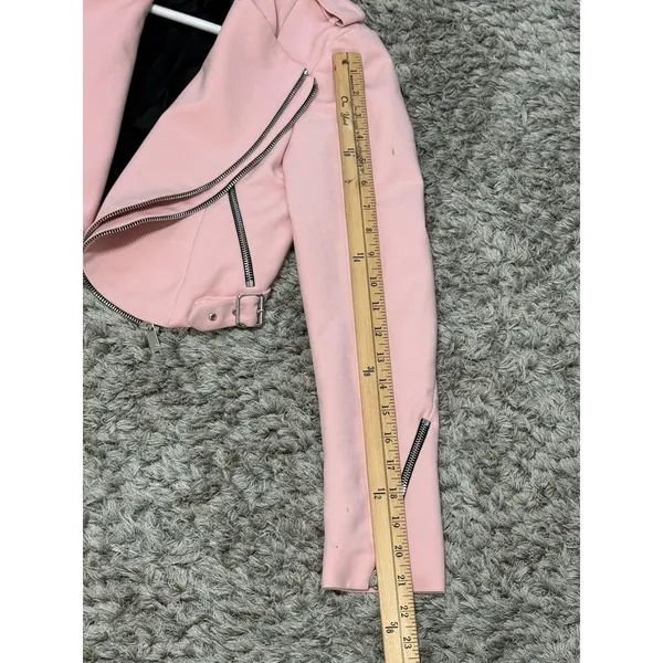 Zara Women’s Pink Cropped Moto Jacket Asymmetric Zip Biker Jacket Size XS - Image 14
