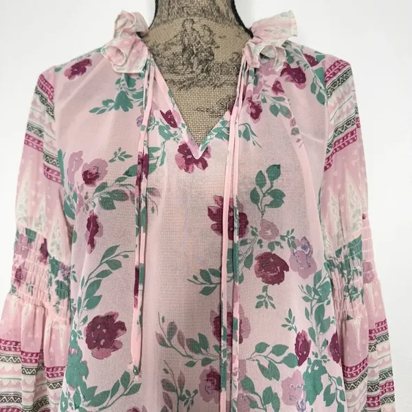 REVOLVE Misa Los Angeles Revolve Pink Green Floral Bohemian Blouse XS - Image 3