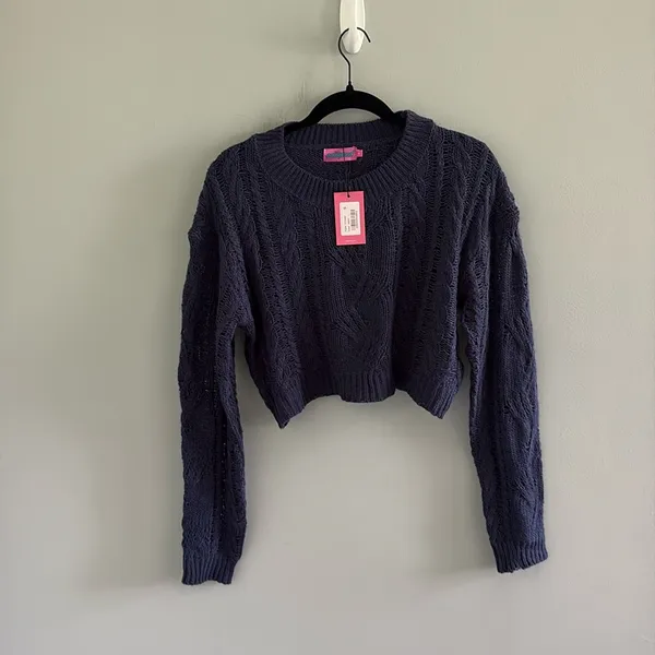 Edikted Gabrielle Cropped Cable‎ Knit Sweater - Image 3
