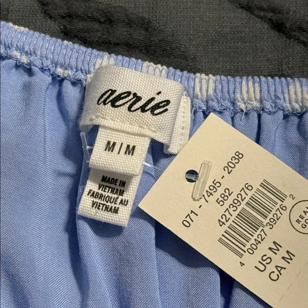 Aerie blue white smocked maxi dress bohemian cottagecore polka dot pattern med - Image 5