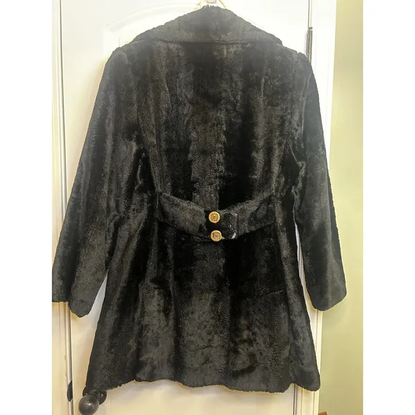 Loft Vintage Black Faux Fur Coat Double Breasted Front Women’s Classic Jacket M - Image 12