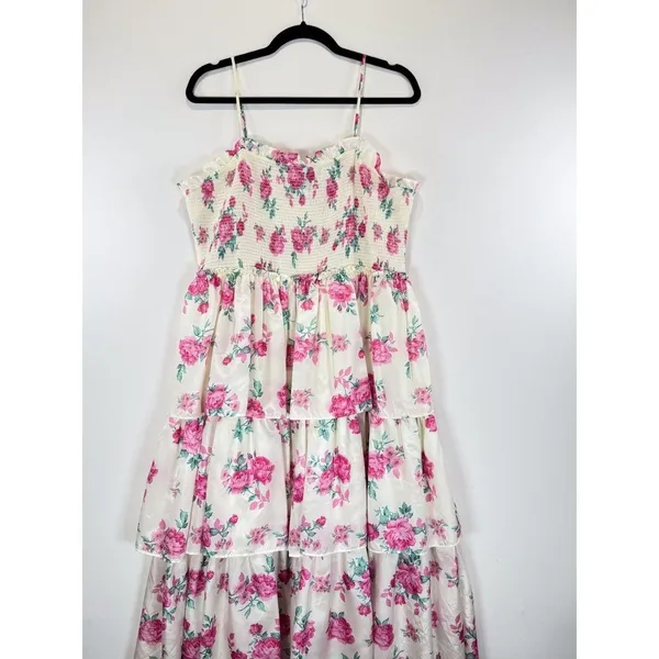 LoveShackFancy Womens Dress Elise Midi Smocked Floral Layered Cottagecore XL - Image 5