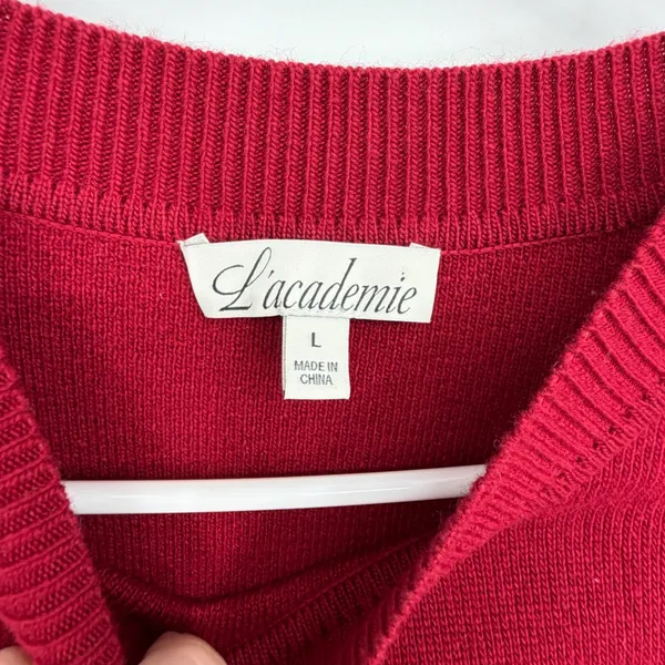 L'Academie Odelya Dress Womens L Wine Red Asymmetrical Knit Wool Blend Maxi - Image 4