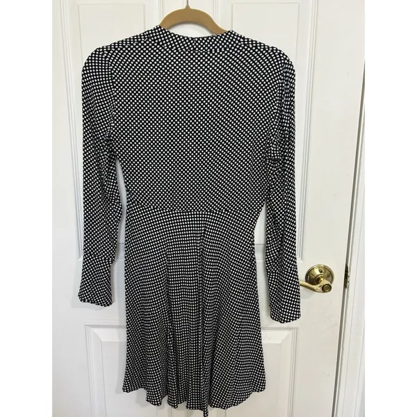 Zara Black White Polka Dot Bell Sleeve Mini Dress Tie Neck M Preppy LBD Cocktail - Image 3