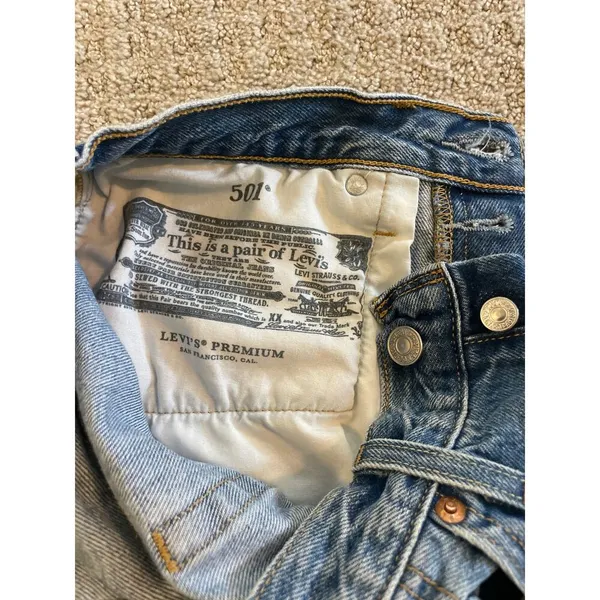 Levi’s Original 501 Button Up Cut Off Denim Shorts W27 - Image 5