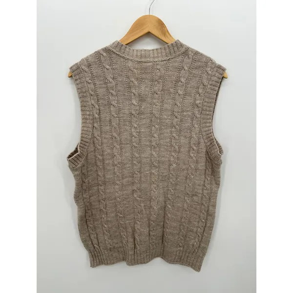 Vintage Jantzen Cable Knit Sweater Vest Tan Wool‎ Blend Grandpa Academia L - Image 2