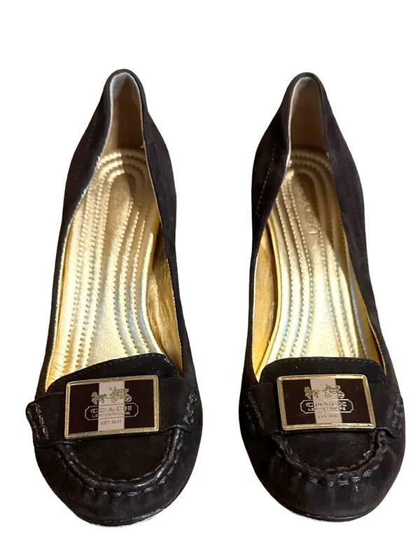 Coach "Kandace" Brown Suede Cone Heel Loafer Shoes (5.5) - Image 2