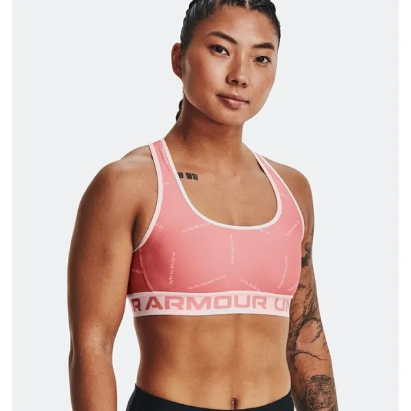 Under Armour Sports Bra Women XL Pink Logo Crossback Compression Athleisure - Image 2