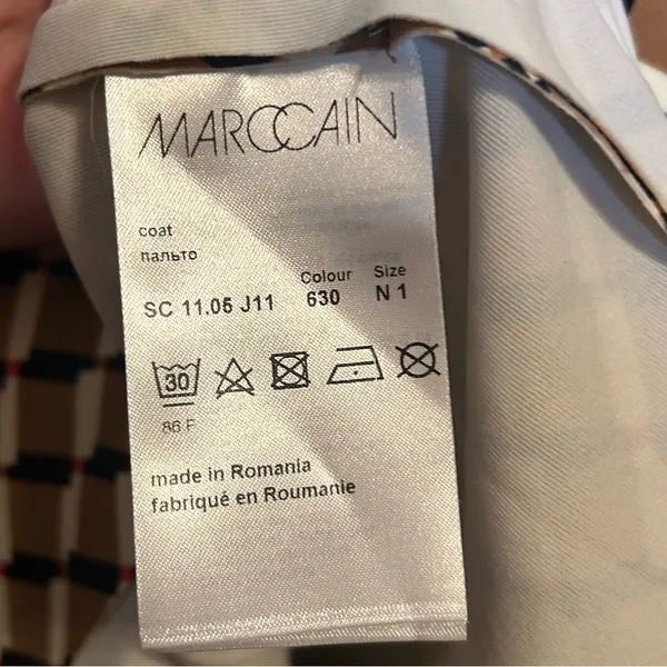 Marc‎ Cain Graphic Print Faux Leather Trim Belted Longline Coat - Image 6