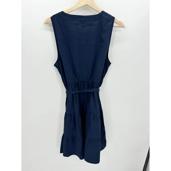 J. Crew Factory Womens Blue Faux Wrap Mini‎ Dress Ruffles Belt V Neck Size 14 - Image 2
