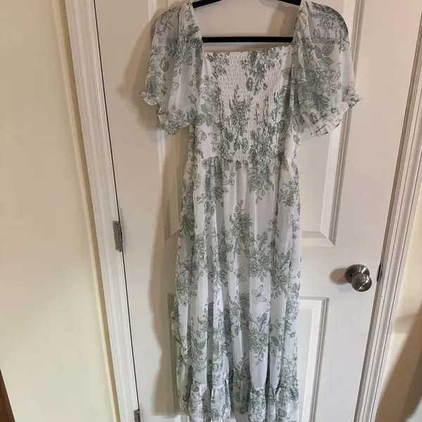 Scarlet Darkness Floral Toile Smocked Midi Dress Fairy Cottage Core Sz Small - Image 4