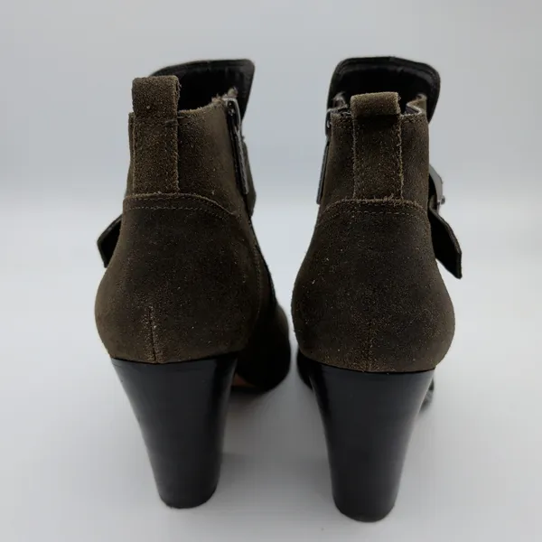 Donald Pliner Sage‎ Suede Buckle Ankle Boots Women's 9.5M Olive Brown Block Heel - Image 4