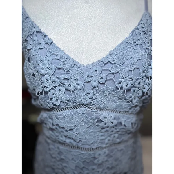 Abercrombie & Fitch‎ Cornflower Blue Spaghetti Strap Dress Large Crochet - Image 4